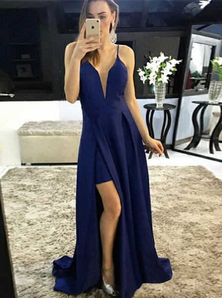 Spaghetti Straps Prom Dress with Slit,Satin Evening Dress,Elegant Prom Dress PD00169