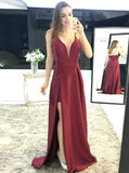 Spaghetti Straps Prom Dress with Slit,Satin Evening Dress,Elegant Prom Dress PD00169