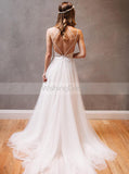 Spaghetti Straps Wedding Dresses,Tulle Wedding Dress,Backless Bridal Dress,Boho Bridal Gown,WD00066