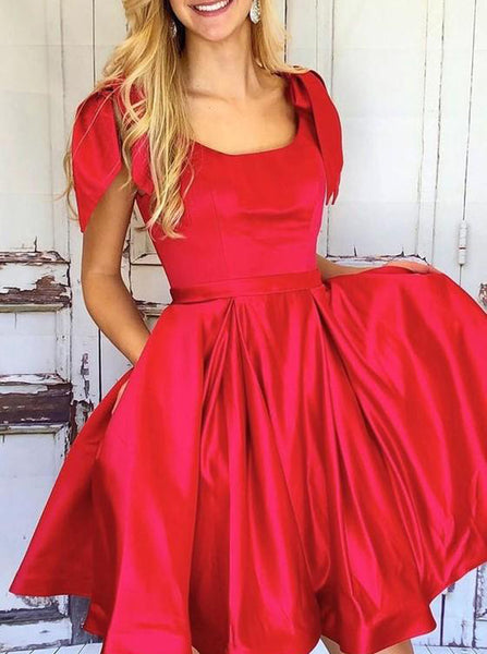 Red Cocktail Dresses,Modest Homecoming Dresses,Cocktail Dress with Pockets,CD00020