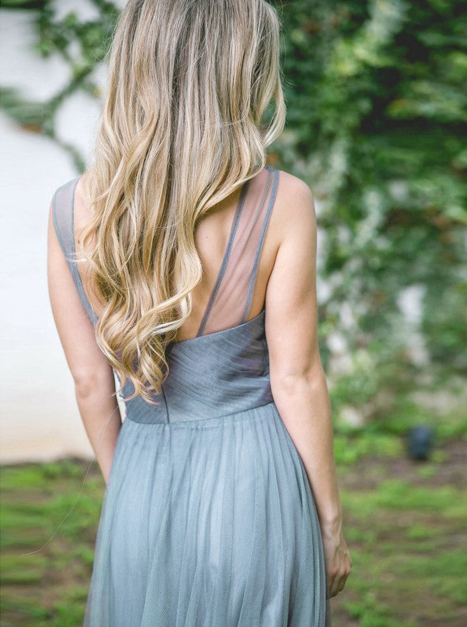 Steel Blue Bridesmaid Dress,Tulle Bridesmaid Dress,Strappy Bridesmaid - Wishingdress Steel Blue Bridesmaid Dress,Tulle Bridesmaid Dress,Strappy Bridesmaid - Wishingdress