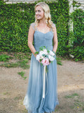 Steel Blue Bridesmaid Dress,Tulle Bridesmaid Dress,Strappy Bridesmaid Dress,BD00135