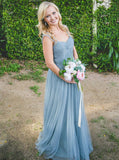 Steel Blue Bridesmaid Dress,Tulle Bridesmaid Dress,Strappy Bridesmaid Dress,BD00135
