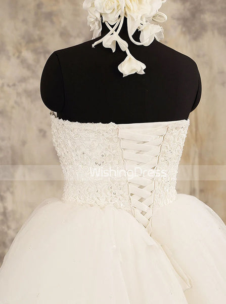 Strapless Tulle Ball Gown Wedding Dress,Ivory Princess Wedding Gown,WD00576