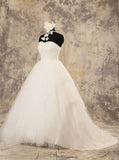 Strapless Tulle Ball Gown Wedding Dress,Ivory Princess Wedding Gown,WD00576