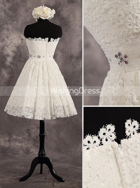 Strapless Wedding Reception Dresses,Lace Short Wedding Dress,WD00553