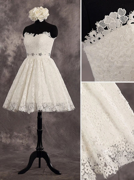 Strapless Wedding Reception Dresses,Lace Short Wedding Dress,WD00553