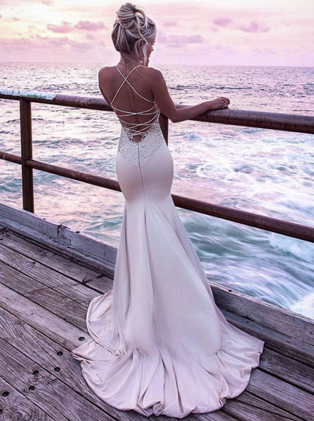 Strappy Prom Dresses,Mermaid Prom Dress,Fitted Prom Dress,Prom Dress with Train,PD00271