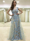 Stylish Evening Dress with Lace Appliques,Tulle Floor Length Prom Dress,Long Evening Dress PD00077
