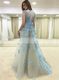 Stylish Evening Dress with Lace Appliques,Tulle Floor Length Prom Dress,Long Evening Dress PD00077