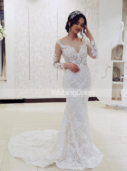 Stylish Wedding Dress with Long Sleeves,Wedding Dress with Detachable Overskirt,WD00638