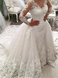 Stylish Wedding Gown With Illusion Sleeves,Luxurious Bridal Gown,WD00407