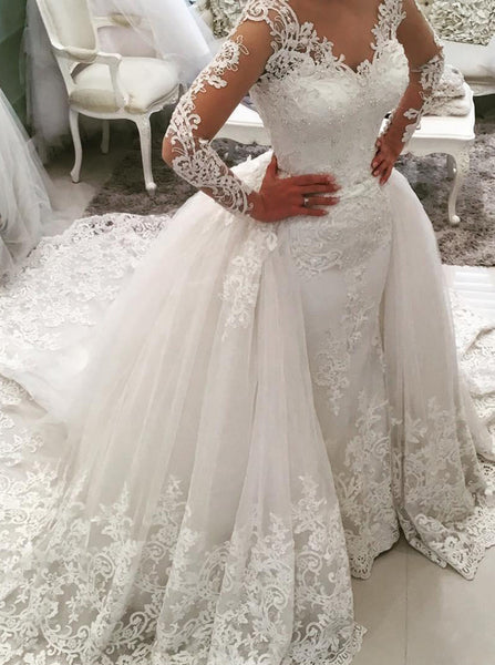 Stylish Wedding Gown With Illusion Sleeves,Luxurious Bridal Gown,WD00407