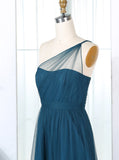 Teal One Shoulder Bridesmaid Dress,Tulle Bridesmaid Dress,Long Bridesmaid Dress,BD00203