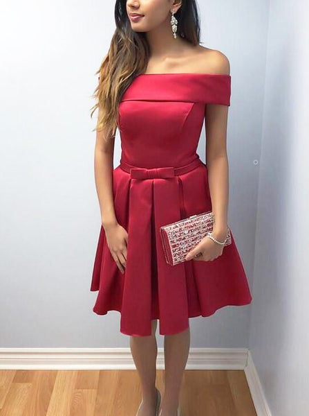 Red Homecoming Dresses,Satin Homecoming Dress,Homecoming Dress Off the Shoulder,HC00034
