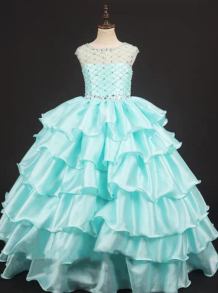 Tiered Little Girls Pageant Gowns,Satin Stunning Girls Special Occasion Gowns,GPD0058