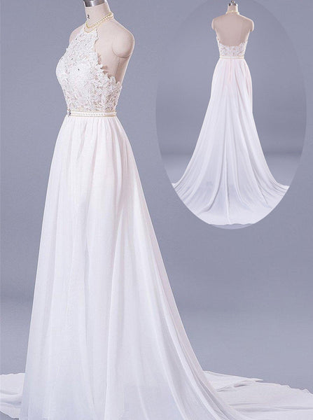 Trendy Halter Chiffon Lace Prom Dress,Evening Dress with Slit,Evening Dress with Appliques PD00158
