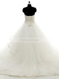 Tulle Aline Wedding Gown,White Wedding Dresses,Beaded Wedding Dress,Strapless Bridal Gown,WD00031