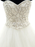 Tulle Aline Wedding Gown,White Wedding Dresses,Beaded Wedding Dress,Strapless Bridal Gown,WD00031
