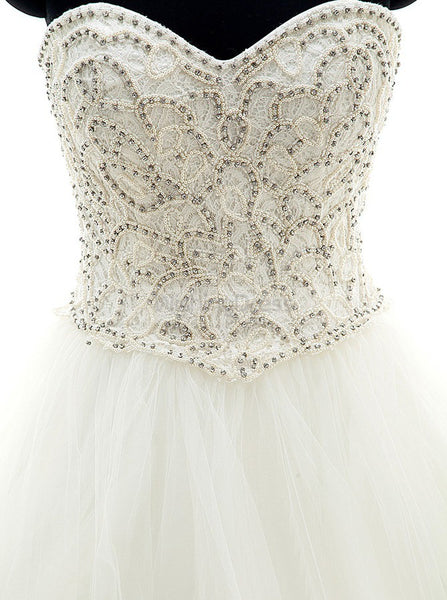 Tulle Aline Wedding Gown,White Wedding Dresses,Beaded Wedding Dress,Strapless Bridal Gown,WD00031
