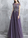 Tulle Bridesmaid Dress,Evening Dress Long,Bridesmaid Dress with Short Sleeves,BD00196