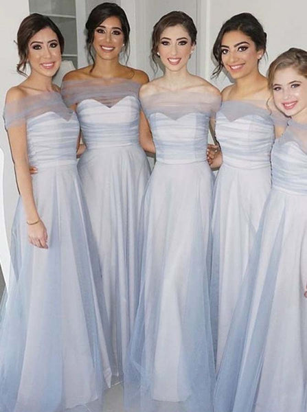 Tulle Bridesmaid Dress,Light Blue Bridesmaid Dress,Off the Shoulder Bridesmaid Dress,BD00092