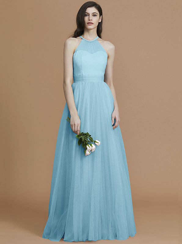 Tulle Bridesmaid Dress,Long Bridesmaid Dress,High Neck Bridesmaid Dres - Wishingdress Tulle Bridesmaid Dress,Long Bridesmaid Dress,High Neck Bridesmaid Dres - Wishingdress