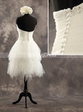 Tulle Knee Length Wedding Dresses with Ruffled Skirt,Strapless Outdoor Wedding Dress,WD00551