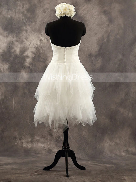 Tulle Knee Length Wedding Dresses with Ruffled Skirt,Strapless Outdoor Wedding Dress,WD00551