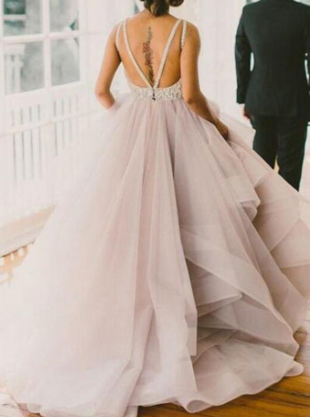 Tulle Prom Dress,Ball Gown Prom Dress,Ruffled Prom Dress,Backless Prom Dress,Elegant Dress PD00198