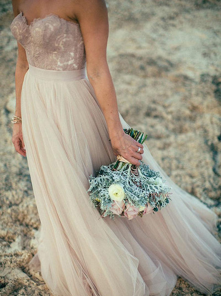 Tulle Wedding Dresses,Bohemian Wedding Dresses,Strapless Bridal Dress,WD00123