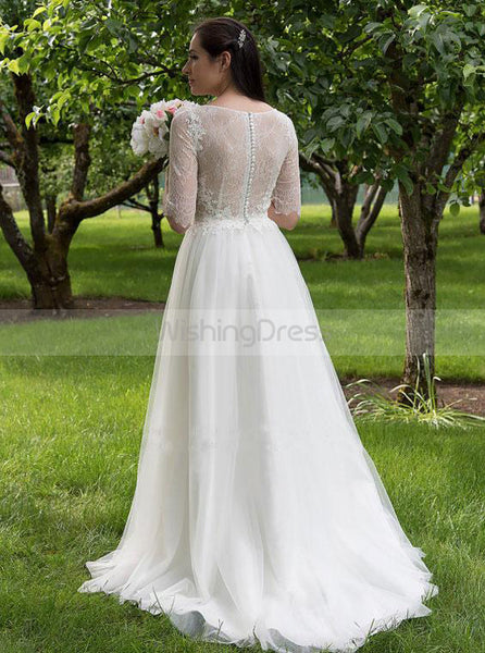 Tulle Wedding Dresses,Wedding Dress with Sleeves,Long Bridal Dress,Destination Bridal Dress,WD00145