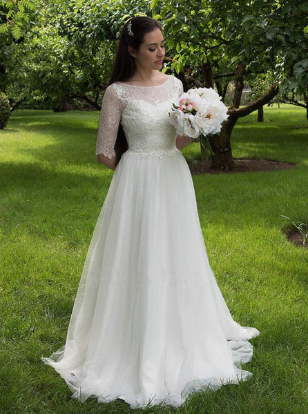 Tulle Wedding Dresses,Wedding Dress with Sleeves,Long Bridal Dress,Destination Bridal Dress,WD00145