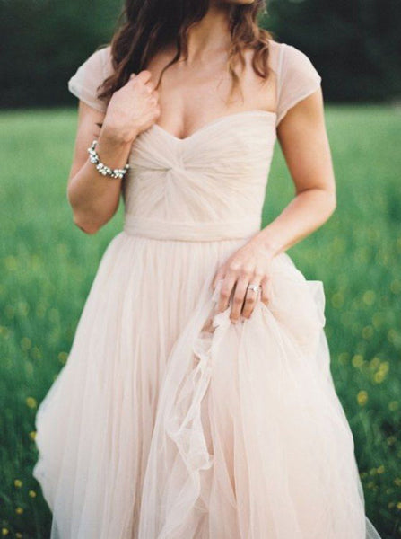 Tulle Wedding Dresses,Wedding Dress with Straps,Simple Bridal Dress,Boho Bridal Dress,WD00069