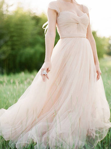 Tulle Wedding Dresses,Wedding Dress with Straps,Simple Bridal Dress,Boho Bridal Dress,WD00069