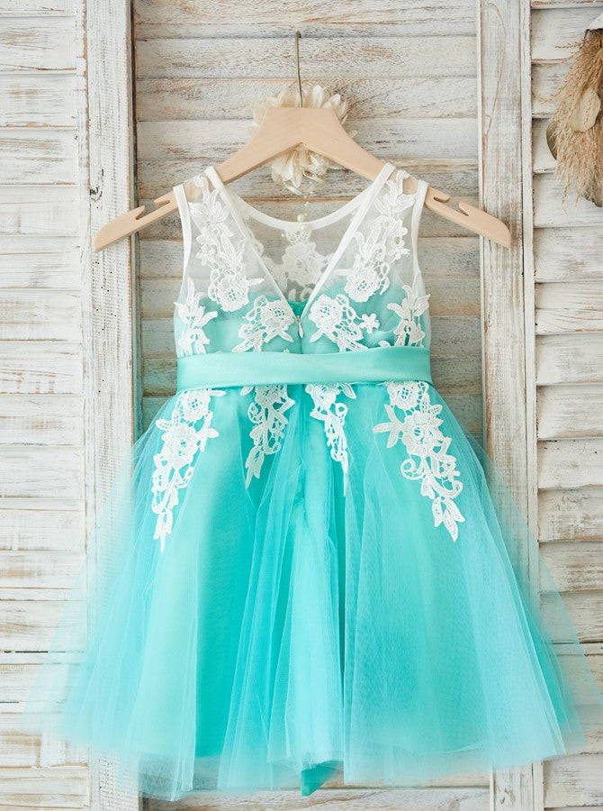 Turquoise Flower Girl Dresses,Cute Flower Girl Dress,Short Flower Girl
