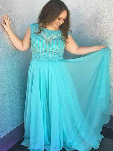Turquoise Plus Size Prom Dresses,Chiffon Plus Size Prom Dress,Beaded Plus Size Prom Dress,PD00246