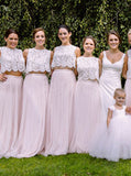 Two Piece Bridesmaid Dress,Blush Pink Long Bridesmaid Dress,Tulle Bridesmaid Dress,BD00154