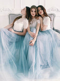 Two Piece Bridesmaid Dress with Short Sleeves,Tulle Bridesmaid Dress,Long Bridesmaid Dress,BD00160