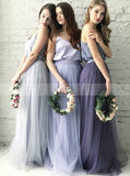 Two Piece Bridesmaid Dress with Short Sleeves,Tulle Bridesmaid Dress,Long Bridesmaid Dress,BD00160