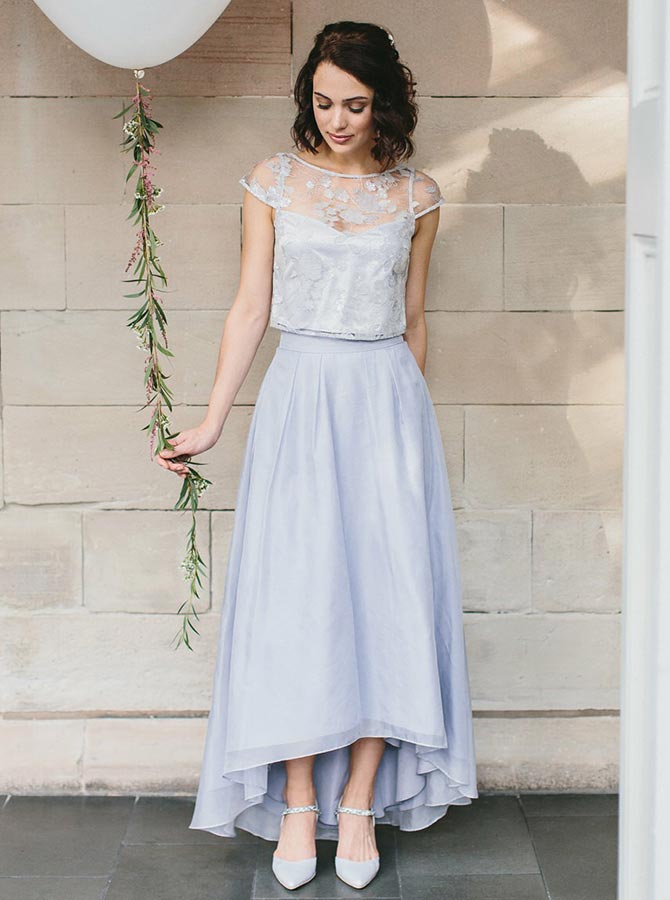 Two Piece Bridesmaid Dresses,Bridesmaid Dress with Cap Sleeves,High Lo