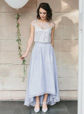 Two Piece Bridesmaid Dresses,Bridesmaid Dress with Cap Sleeves,High Low Bridesmaid Dress,BD00217