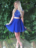 Two Piece Dresses,Royal Blue Homecoming Dresses,Chiffon Cocktail Dress,HC00002
