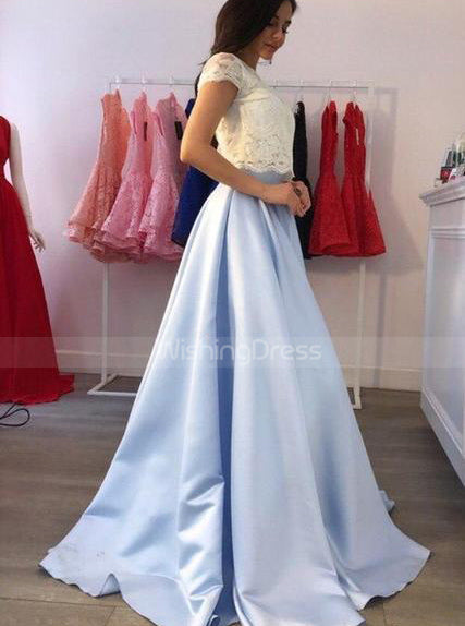 Two Piece Elegant Prom Dresses for Teens,Cap Sleeves Prom Dress,PD00371, US8 / SkyBlue Two Piece Elegant Prom Dresses for Teens,Cap Sleeves Prom Dress,PD00371, US8 / SkyBlue
