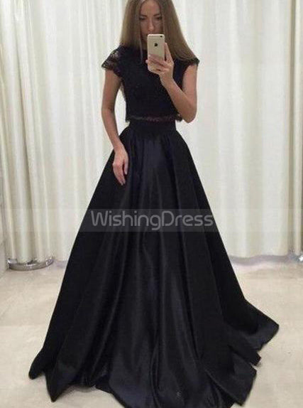 Two Piece Elegant Prom Dresses for Teens,Cap Sleeves Prom Dress,PD00371