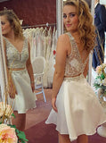 Two Piece Homecoming Dresses,Beaded Homecoming Dress,Aline Homecoming Dress,HC00099