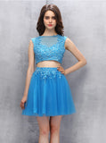 Two Piece Homecoming Dresses,Blue Homecoming Dress,Short Homecoming Dress,HC00062
