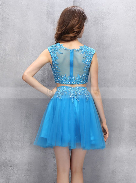 Two Piece Homecoming Dresses,Blue Homecoming Dress,Short Homecoming Dress,HC00062