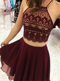 Two Piece Homecoming Dresses,Burgundy Homecoming Dress,Short Homecoming Dress,HC00088