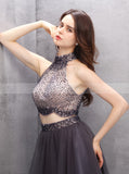 Two Piece Homecoming Dresses,Grey Homecoming Dress,High Neck Homecoming Dresses,HC00059